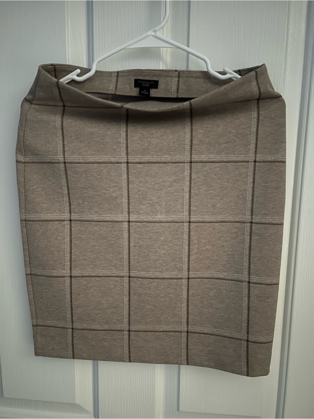 Ann Taylor Taupe Windowpane Plaid Pencil Skirt
